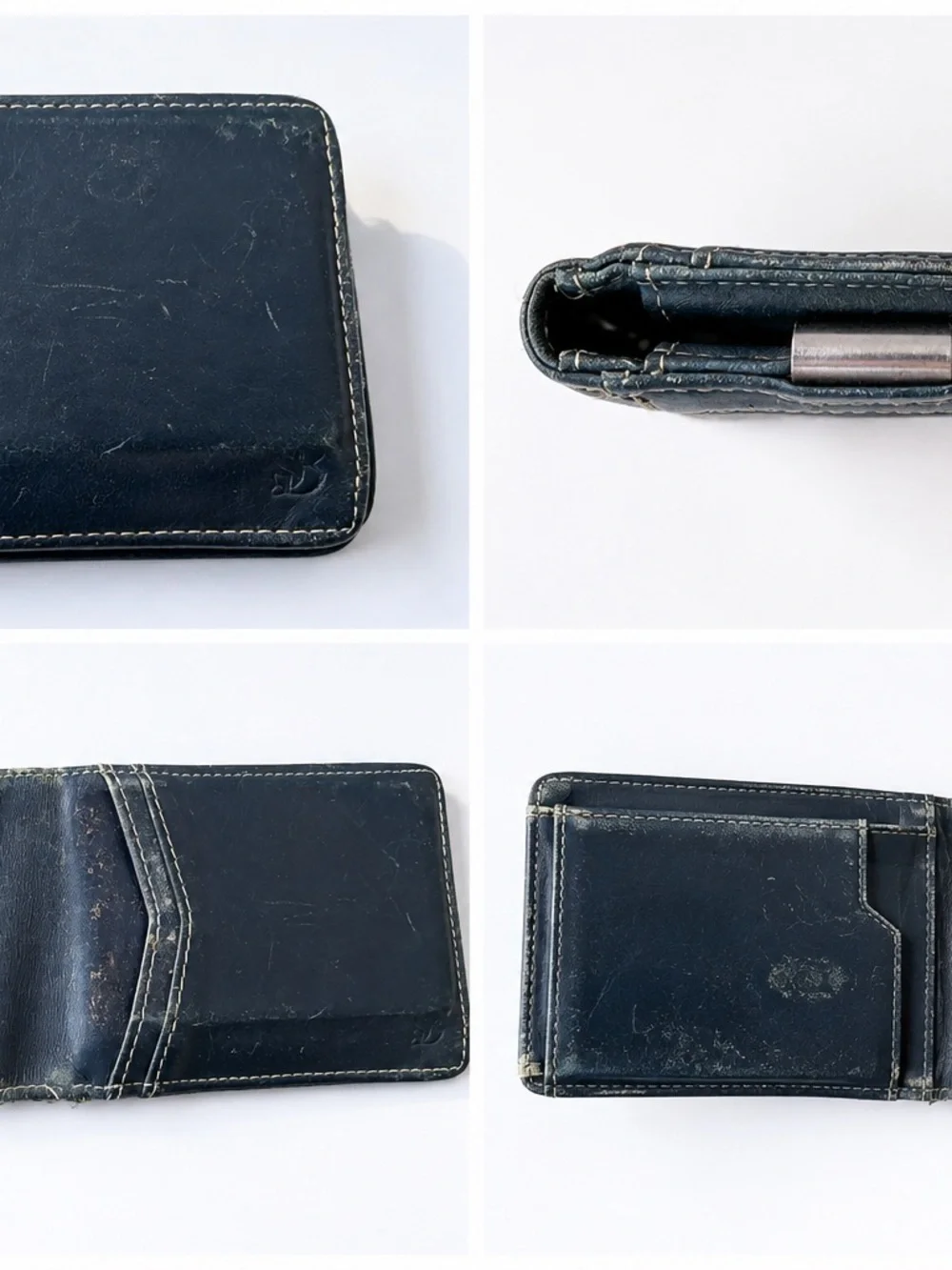 Classic Navy Leather Bifold Wallet